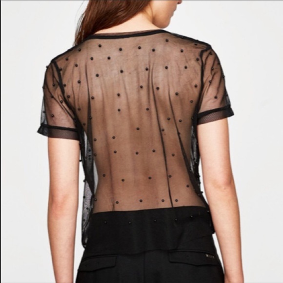 Zara tulle t-shirt with faux pearls - Picture 2 of 5